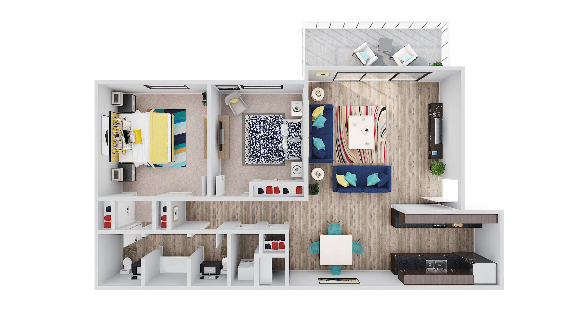 Floor plan for 2 beds, 1.5 baths, 900 sqft